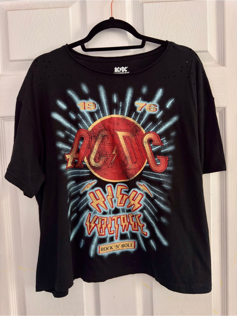 AC/DC Black Graphic Tee - High Voltage Distressed Design - Medium